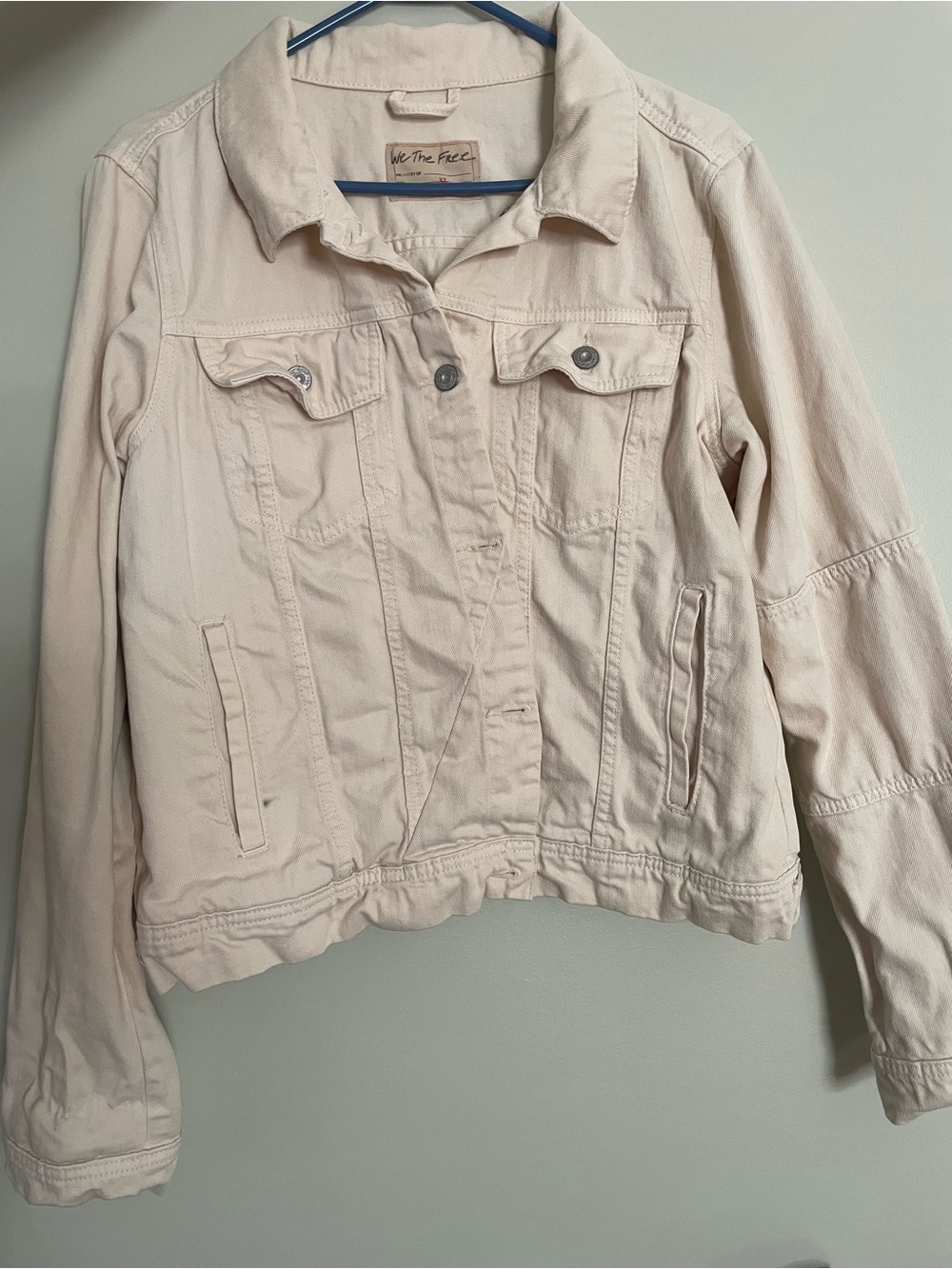 We The Free Light Cream Denim Jacket - Classic Button Front